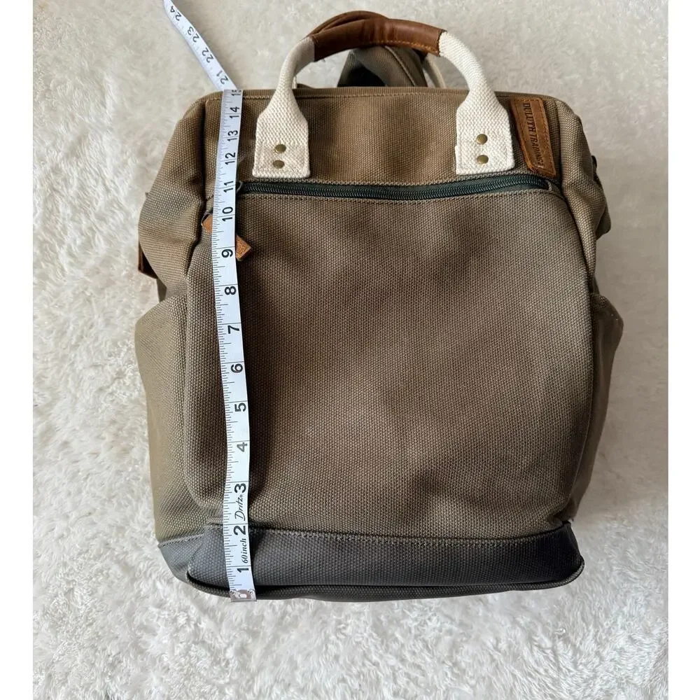 Duluth Trading Co Canvas Backpack Tote Khaki Leather Trim Laptop Travel Bag
